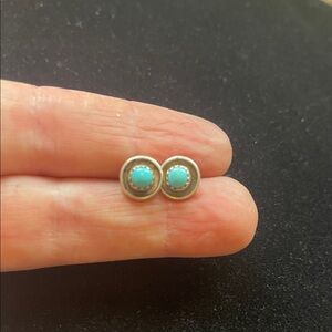 Navajo Turquoise Stone Sterling Silver Stud Earrings - Vintage